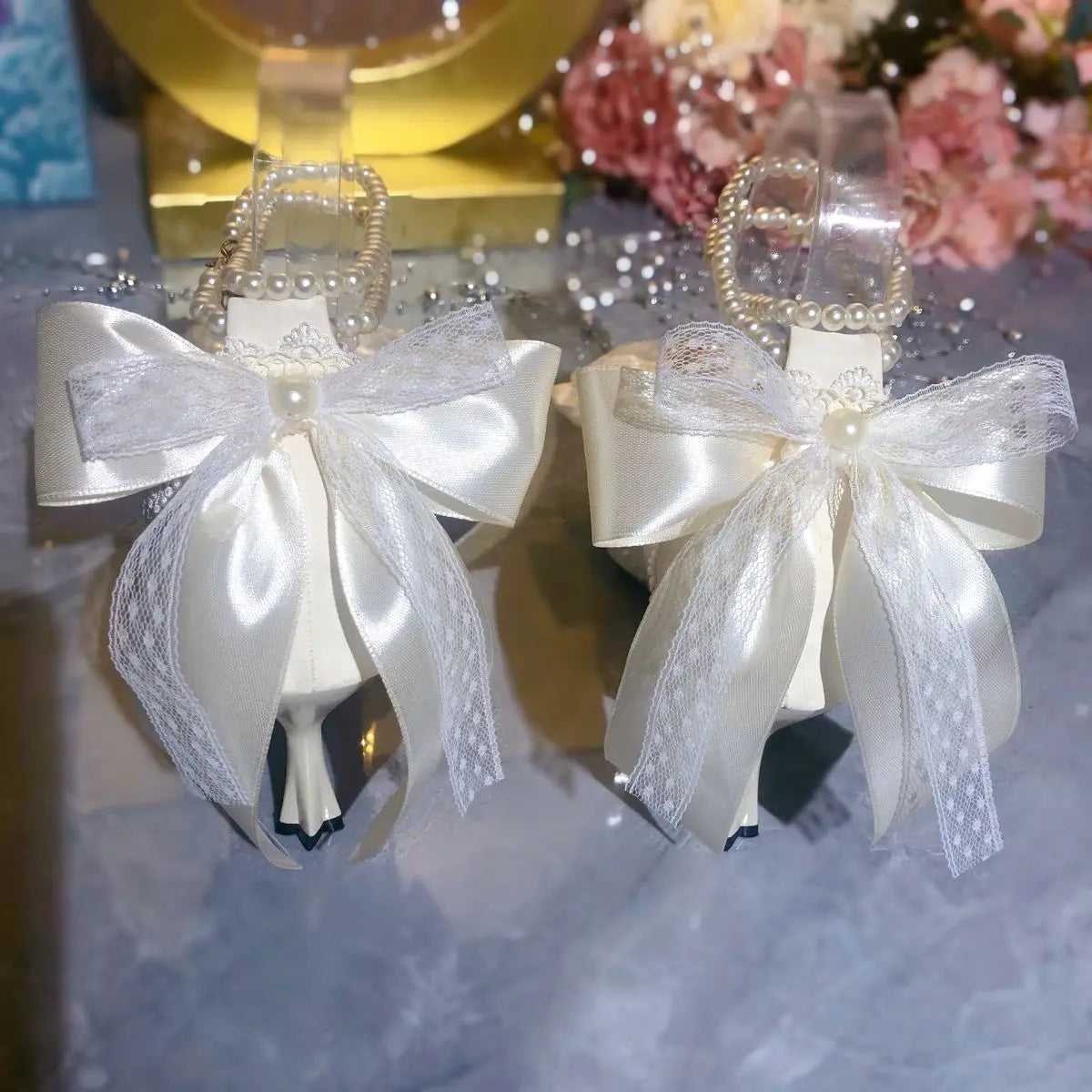 White Bridal Mary Jane Heeled Wedding Shoes